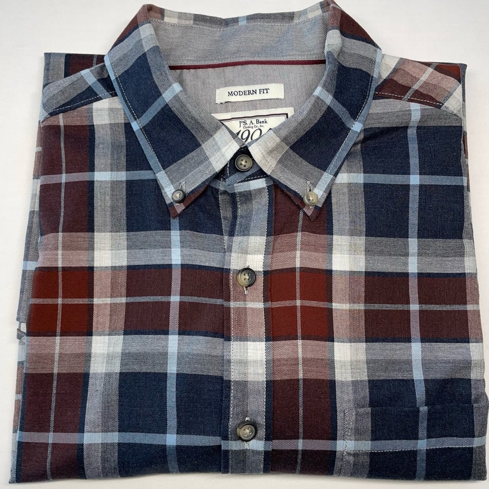 Jos.A.Bank Men's Casual Plaid Long Sleeve Shirt Modern Fit 1905 Size L